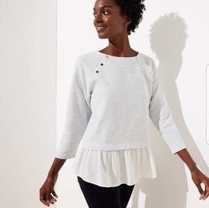 Mixed Media Shoulder Button Sweatshirt